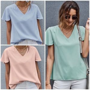 NWOT Lot of 3 v neck flutter sleeve blouses.